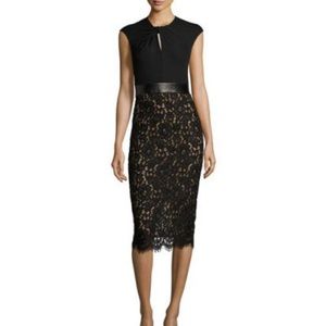 Lace & Jersey Cocktail Sheath Dress, Black